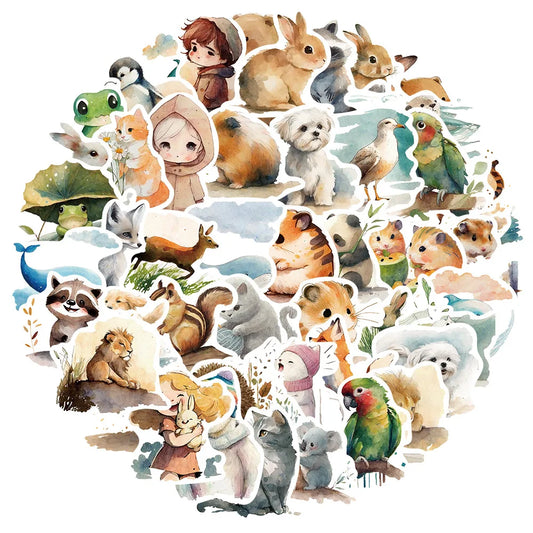 Cartoon Animal Watercolor Stickers for Kids - DIY Notebook, Phone, Bike, Laptop Decor