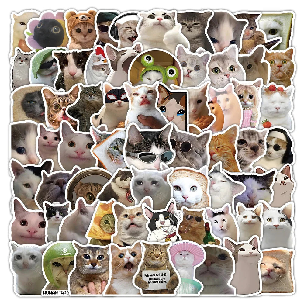 Kawaii Cat Meme Stickers 10/30/50/100pcs Waterproof Decals for Laptop, Car, Fridge, Notebook