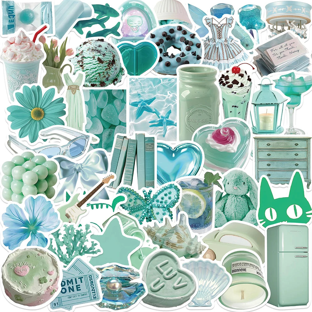 10/30/50PCS Cute Mint Green Stickers Ins Style Simple Aesthetic Decals Notebook Fridge Laptop Phone Bike DIY Decoration Kids Toy