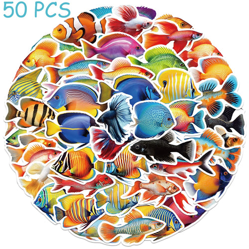 50pcs Cute Cartoon Fish Stickers Aesthetic Decals For Laptop Skateboard Suitcase Scrapbook Stationery Supplies Graffiti Stickers