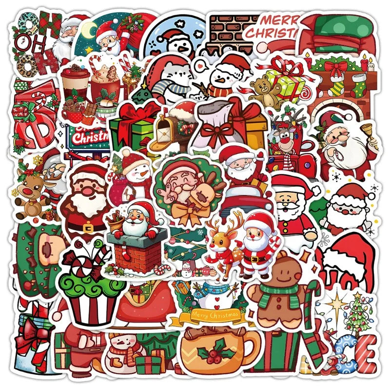 50pcs Cute Christmas Cartoon Stickers for Laptop, Phone, Water Bottle, Scooter, and More