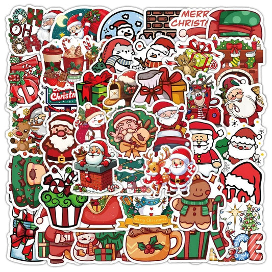 50pcs Cute Christmas Cartoon Stickers for Laptop, Phone, Water Bottle, Scooter, and More