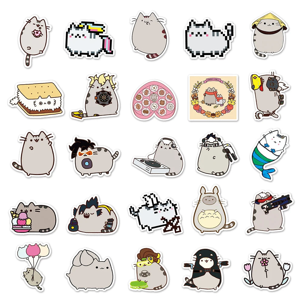 10/30/50PCS Kawaii Chunky Cat Stickers Cute Animal DIY Toy For Kids Stationery Notebook Phone PVC Waterproof Sticker Decorative