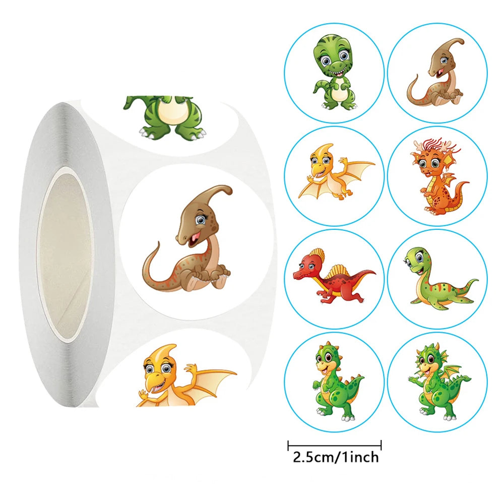 100-500pcs Cartoon Dinosaur Stickers Seal Label Photo Album Decoration for School Reward Sticker Children's Stationery 1 inch