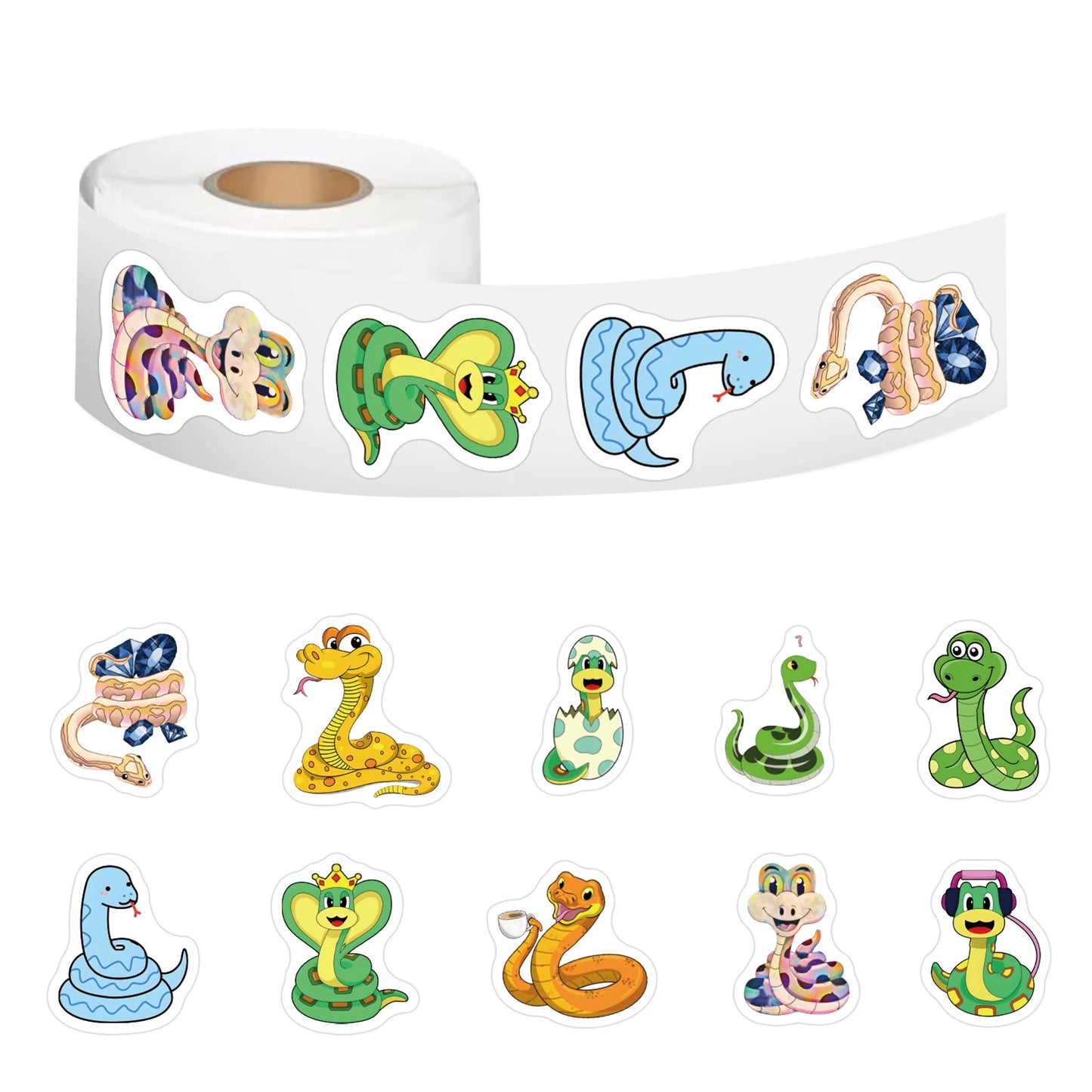 100-500pcs Cute Cartoon Snake Stickers for Laptop Phone Stationery Cup Scrapbook DIY Animals Kids Reward Sealing Label Sticker