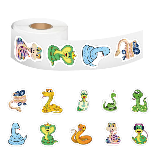 100-500pcs Cute Cartoon Snake Stickers for Laptop Phone Stationery Cup Scrapbook DIY Animals Kids Reward Sealing Label Sticker