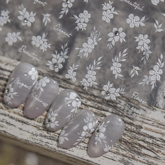 White Flower 3D Nail Art Stickers Spring Manicure Decals