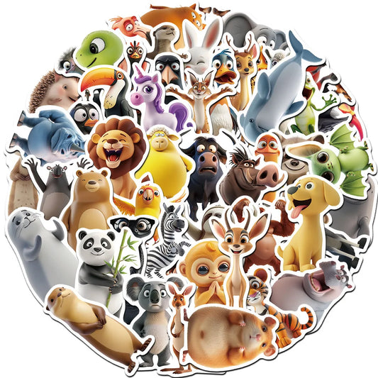 Cute 3D Animal Stickers for Laptop, Luggage, Car, Fridge, DIY Vinyl (10/30/50 Pcs)