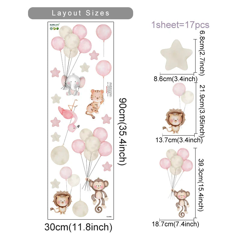 Cute Elephant Planet Stars Balloon Wall Stickers for Kids Room Nursery Decals