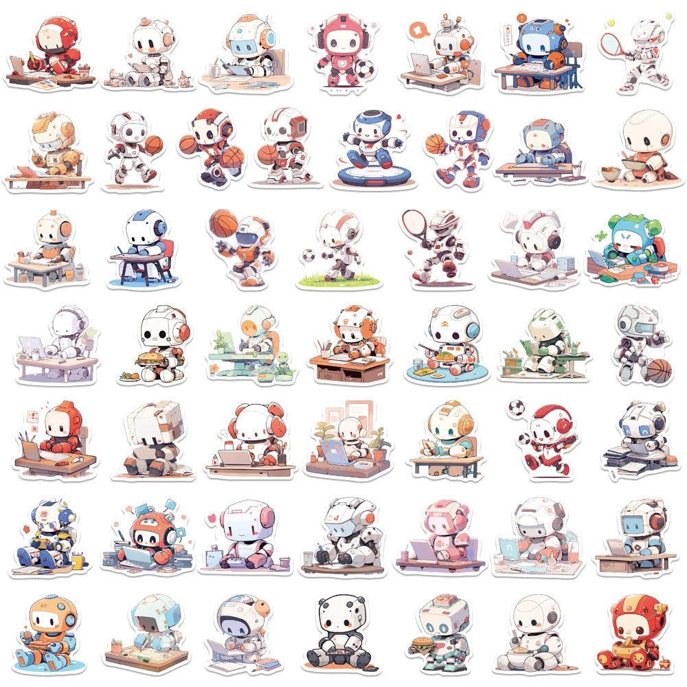 10/25/50PCS Cute Anthropomorphic Life Cartoon Intelligent Robot Sticker Fun Art Decoration Luggage Guitar Helmet Cup Phone Case