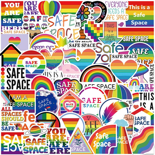 Funny Rainbow Safe Space Stickers Waterproof Decals for Skateboard, Motorcycle, Luggage, Phone, Car - 10/30/50pcs