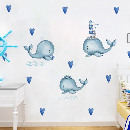 Watercolor Whale Heart Wall Stickers Nursery Vinyl Decals Art Murals