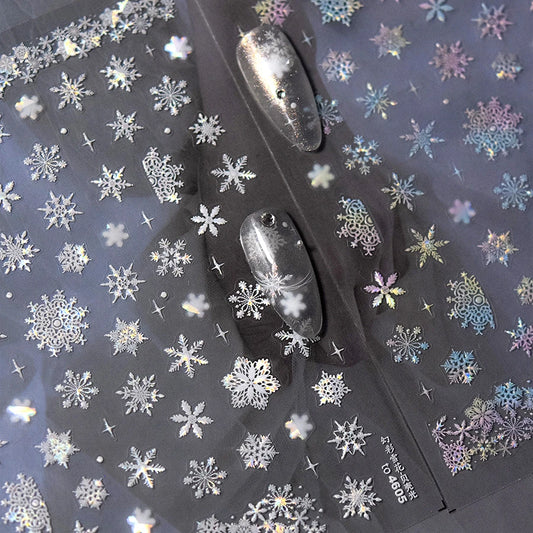 3D Snowflake Nail Stickers: White Pink Christmas Decals