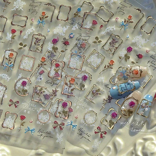 Rose Gold 3D Nail Art Stickers with Rhinestones