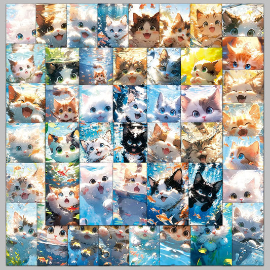 50pcs Cat Water Series Graffiti Stickers for Helmet, Wall, DIY Decoration Wholesale