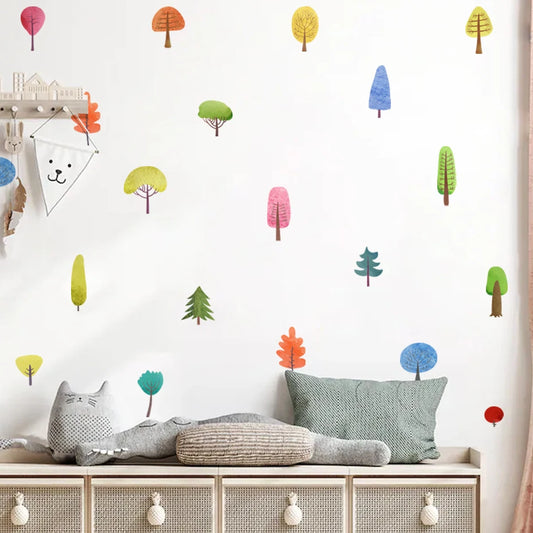 Watercolor Tree Wall Stickers for Kids Room Decor Removable PVC Decals