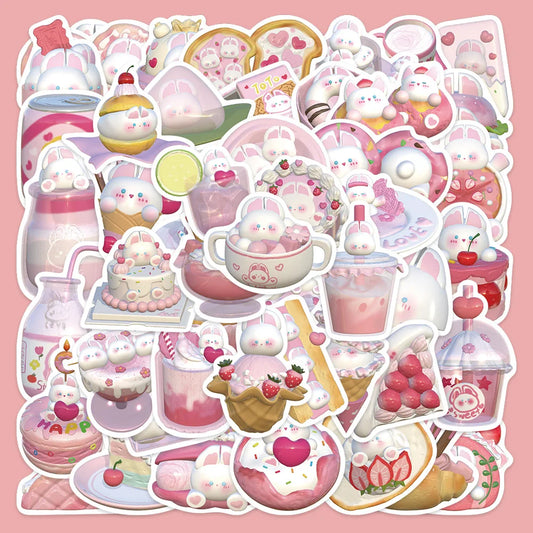 50pcs 3D Cute Pudding Rabbit Stickers for Helmet, Wall, Desktop Decoration