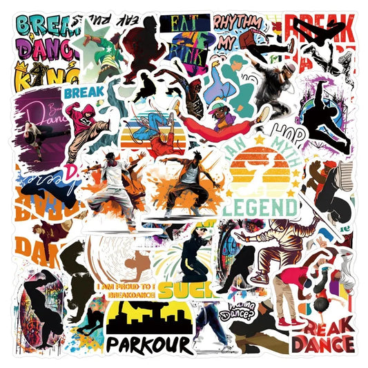 55pcs Graffiti Breakdancer Sticker Set for Laptop, Phone, Car, Scooter, Suitcase, Water Bottle, Stationery, Refrigerator