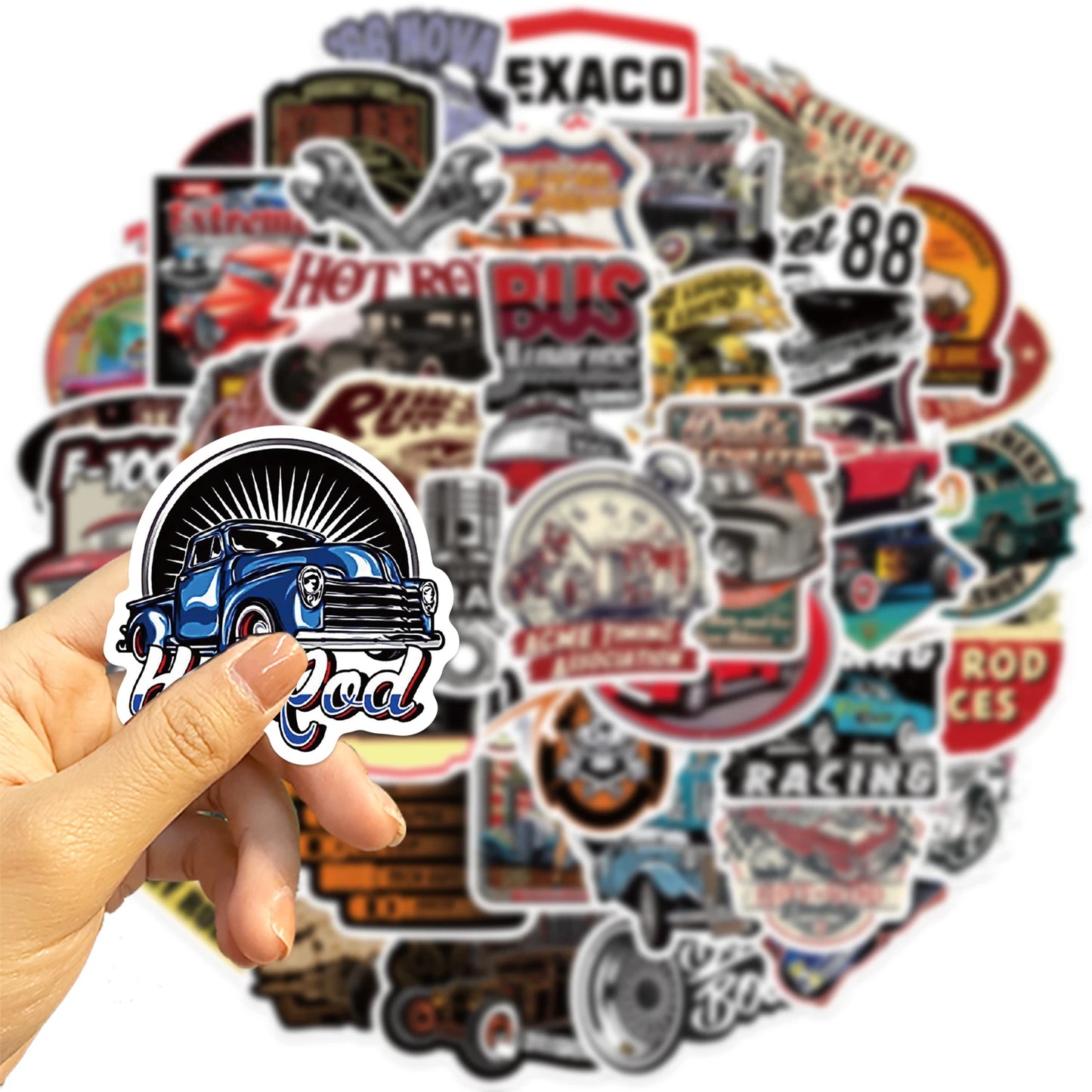 50PCS Cartoon Retro Classic Car Sticker Graffiti Waterproof Creative Trendy For Skateboard Water Cup Personalized Decal Stickers