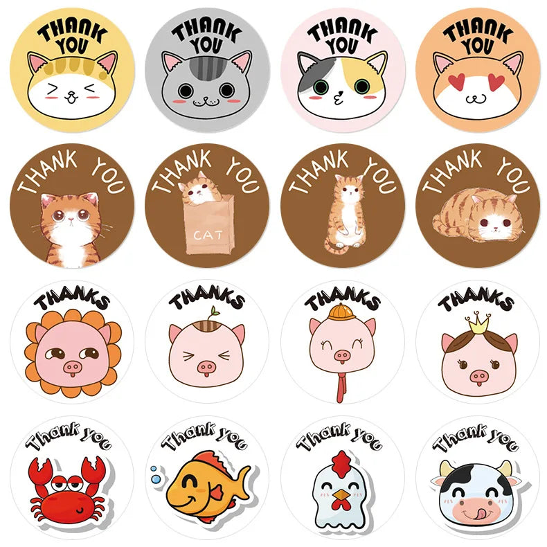 1inch/2.5cm Animal Good Job Cool Stickers Roll for Envelope Praise Reward Student Work Label Stationery Seal Lable