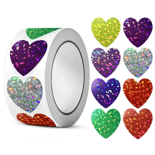 Gold Heart Holographic Stickers for Kids & Teachers