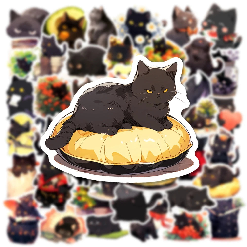 10/30/50pcs Cute Cartoon Black Cat Stickers Decals Laptop Motorcycle Phone Car Diary Luggage Decoration Sticker for Kids Toys