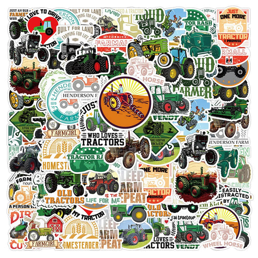 Farm Tractor Cartoon Stickers for Phone, Laptop, Luggage, Skateboard - Fun Decals for Kids