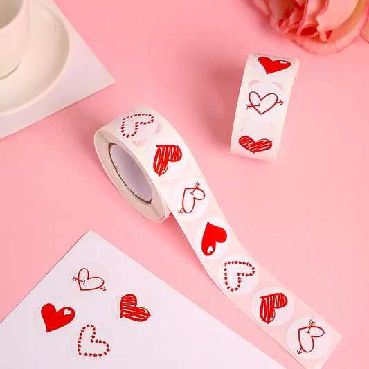 Red Pink Heart Stickers for Valentine's Day Wedding Gift Packaging Labels Scrapbooking DIY