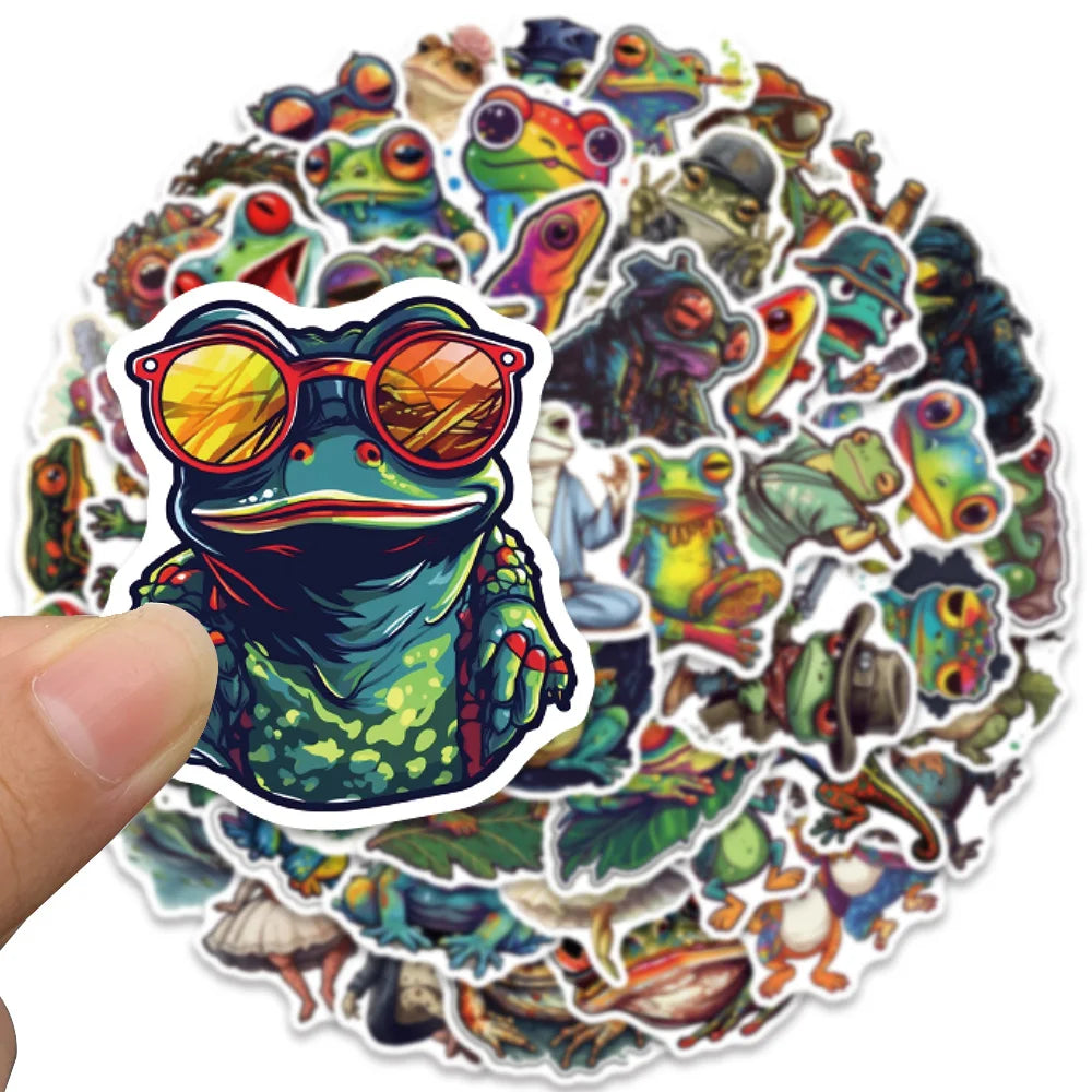 50pcs Funny Colorful Cartoon Trippy Frogs Stickers Vinyl Laptop Phone Decals Guitar Luggage Diary Car Waterproof Graffiti