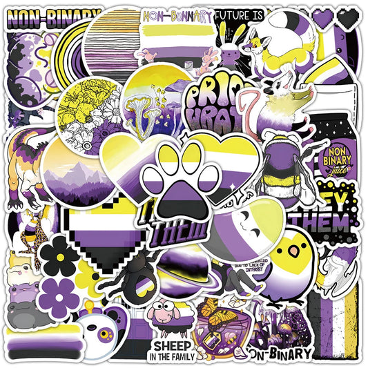 Nonbinary Pride Stickers 10/30/60pcs Gender Identity Decals for Laptop, Skateboard, Phone, Luggage, Bike, Car