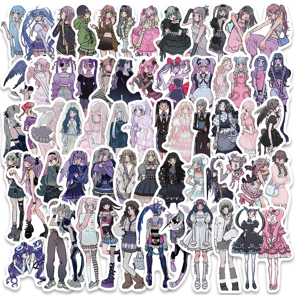 60PCS Y2K Gothic Lolita Pink Anime Stickers for Phone Laptop Car
