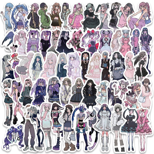 60PCS Y2K Gothic Lolita Pink Anime Stickers for Phone Laptop Car