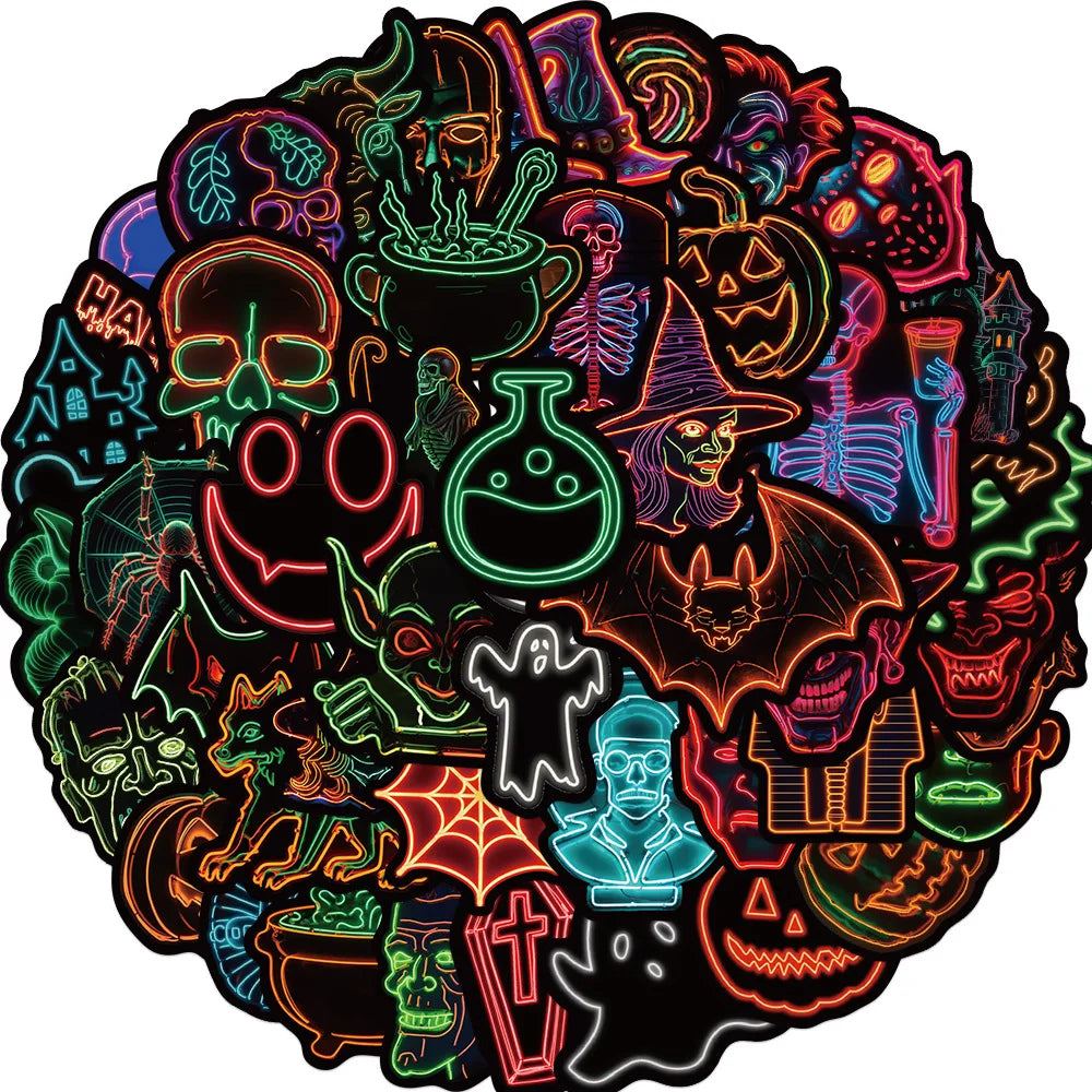 10/30/50PCS Cool Horror Monster Neon Light Stickers Graffiti Halloween Decoration Wall Decal DIY Luggage Phone Laptop Bike Toys