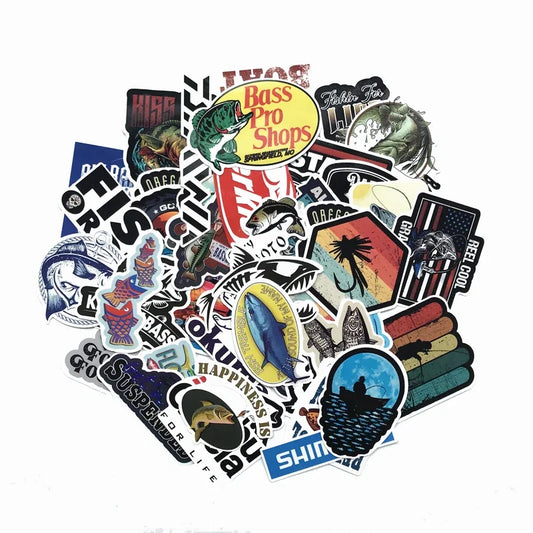Outdoor Fishing Stickers Pack for Laptop, Skateboard, Luggage, Car, Bike Decals