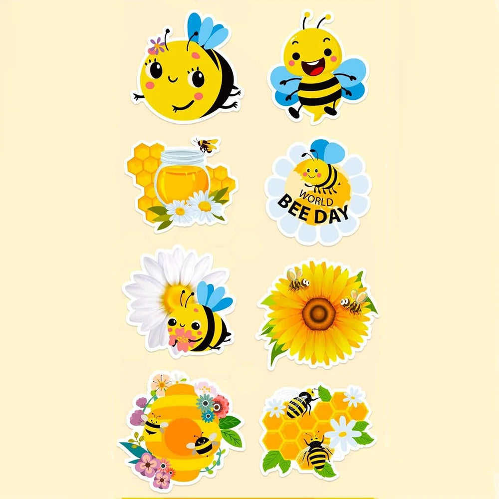 100-500pcs Cartoon Bee Stickers Cute Decals DIY Skateboard Phone Bike Fridge Reward Sealing Label Stationery Sticker