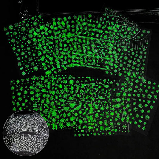 12pcs Glow Christmas Nail Stickers Snowflake Elk Decals
