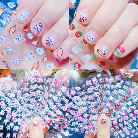 30pcs Children's Cartoon Rabbit Nail Stickers with Sequins and Glitter Colorful Flowers DIY Decal Kid Toy Kawaii Girl Ornaments*