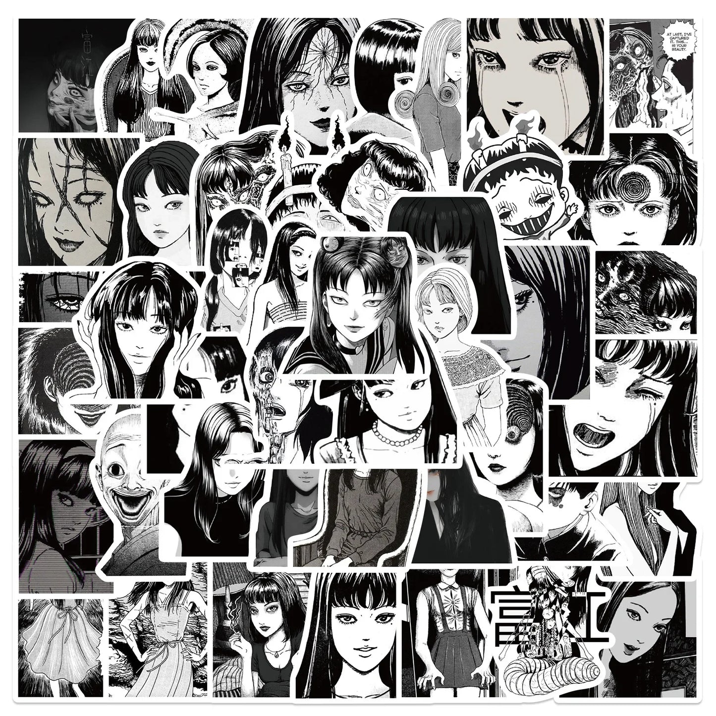 50pcs Junji Ito Horror Graffiti Stickers for Helmet, Wall, Desktop Decoration