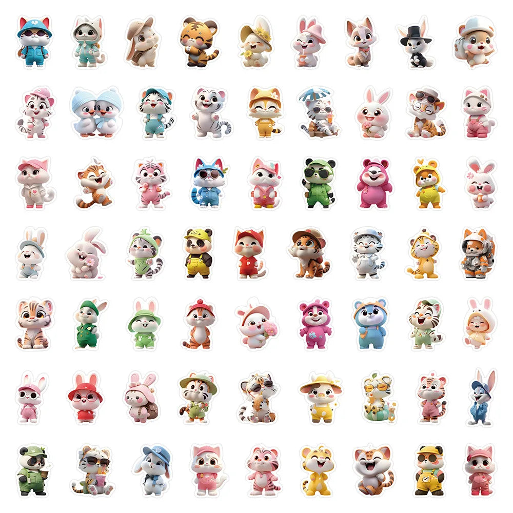 10/30/63PCS Kawaii Animal Stickers Cute Meme Sticker DIY Luggage Laptop Phone Guitar Car Bike Skateboard Cartoon Decals Kids Toy