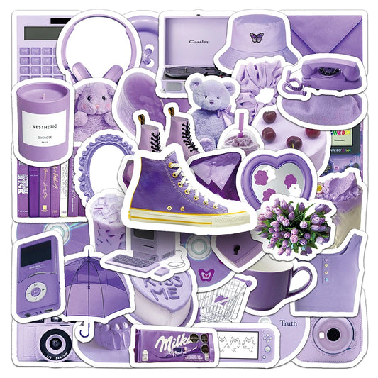 Cute Purple Cartoon Stickers Set - Aesthetic Decals for Skateboard, Phone, Fridge, Guitar, Kids Gift