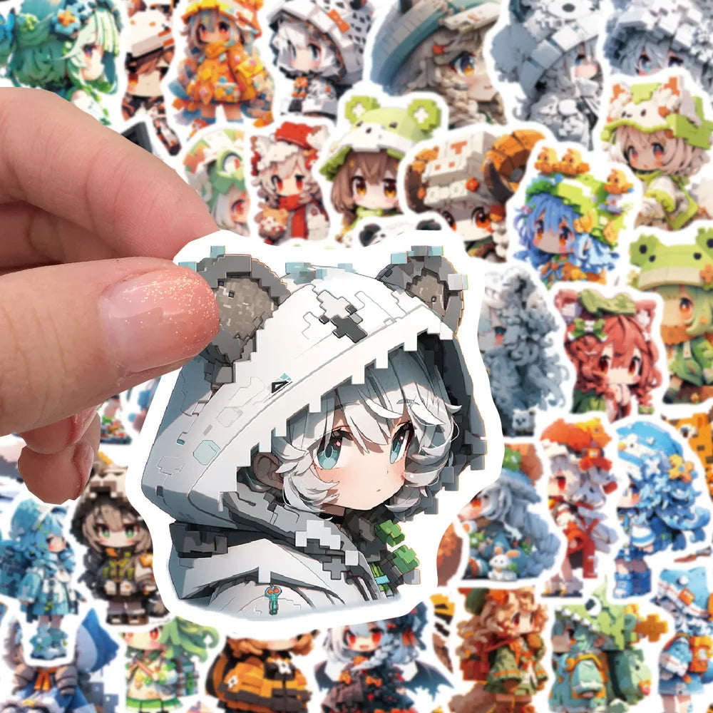 10/30/50PCS Pixel Animal Cartoon Girls Stickers Cute Graffiti Toys For Kids Motorcycle Luggage Suitcase Notebook Wall Decals Toy