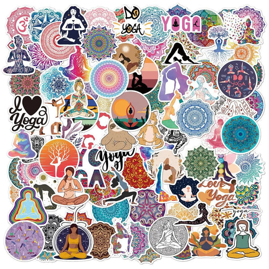 50pcs Mandala Yoga Cartoon Stickers for Scrapbook, Phone, Laptop, Water Bottle, Luggage, Car, Helmet