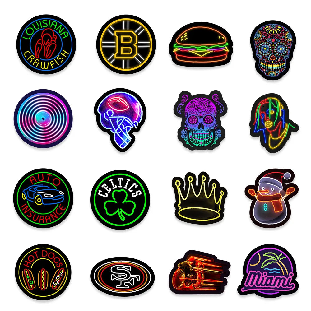 10/30/50PCS Popular Cool Neon Light Sticker Pack Skateboard Guitar Decoration DIY Laptop New Waterproof Graffiti Decal Wholesale