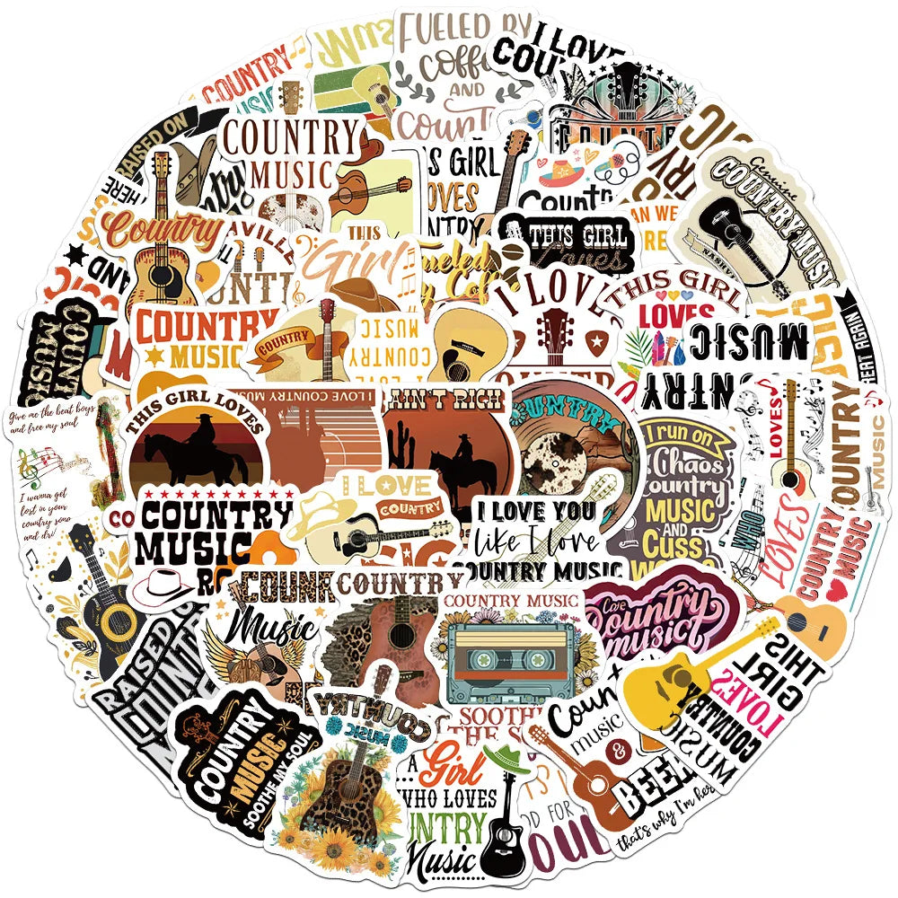 Vintage Country Music Stickers for Suitcase, Skateboard, Laptop, Luggage, Phone - 10/30/50Pcs DIY Decals