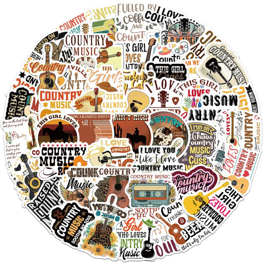 Vintage Country Music Stickers for Suitcase, Skateboard, Laptop, Luggage, Phone - 10/30/50Pcs DIY Decals