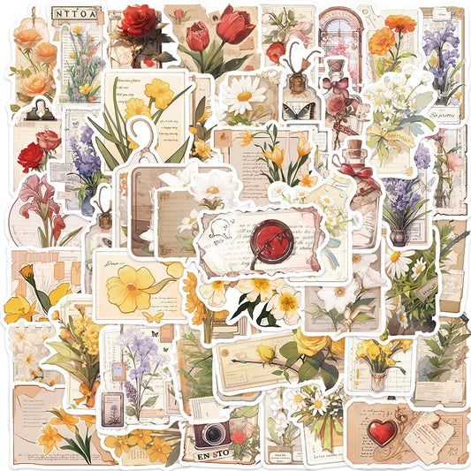 10/50pcs Cute Vintage Plants Flower Stickers Aesthetic Decoration DIY Phone Bike Skateboard Notebook Suitcase Wall Decals Toy
