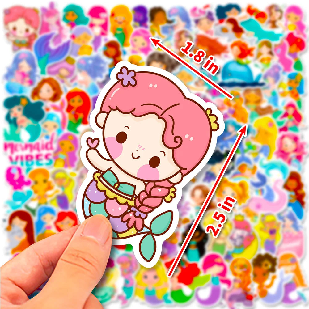 10/30/50/100pcs Disney Cute Cartoon Mermaid Stickers Kawaii Scrapbook Laptop Phone Guitar Car Stationery Sticker for Girls Kids