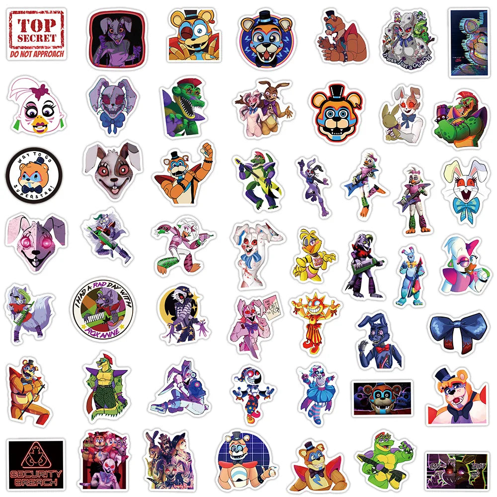 50/100PCS Game Stickers Freddy Bear Fazbear for Car Laptop Luggage Phone Decal Waterproof Sticker Toys Gifts