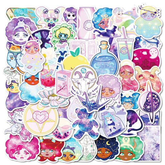 50Pcs Cute Dream Girl Graffiti Stickers for Helmet, Wall, DIY Decor