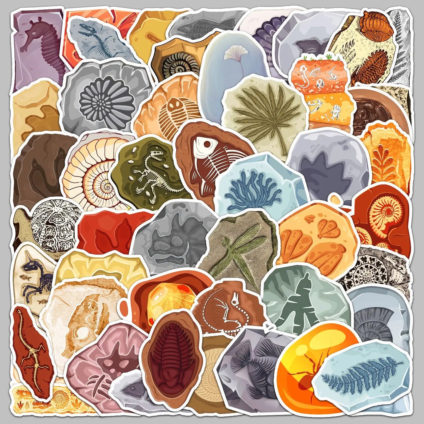 50Pcs Cartoon Fossil Graffiti Stickers for Helmet, Wall, DIY Decor